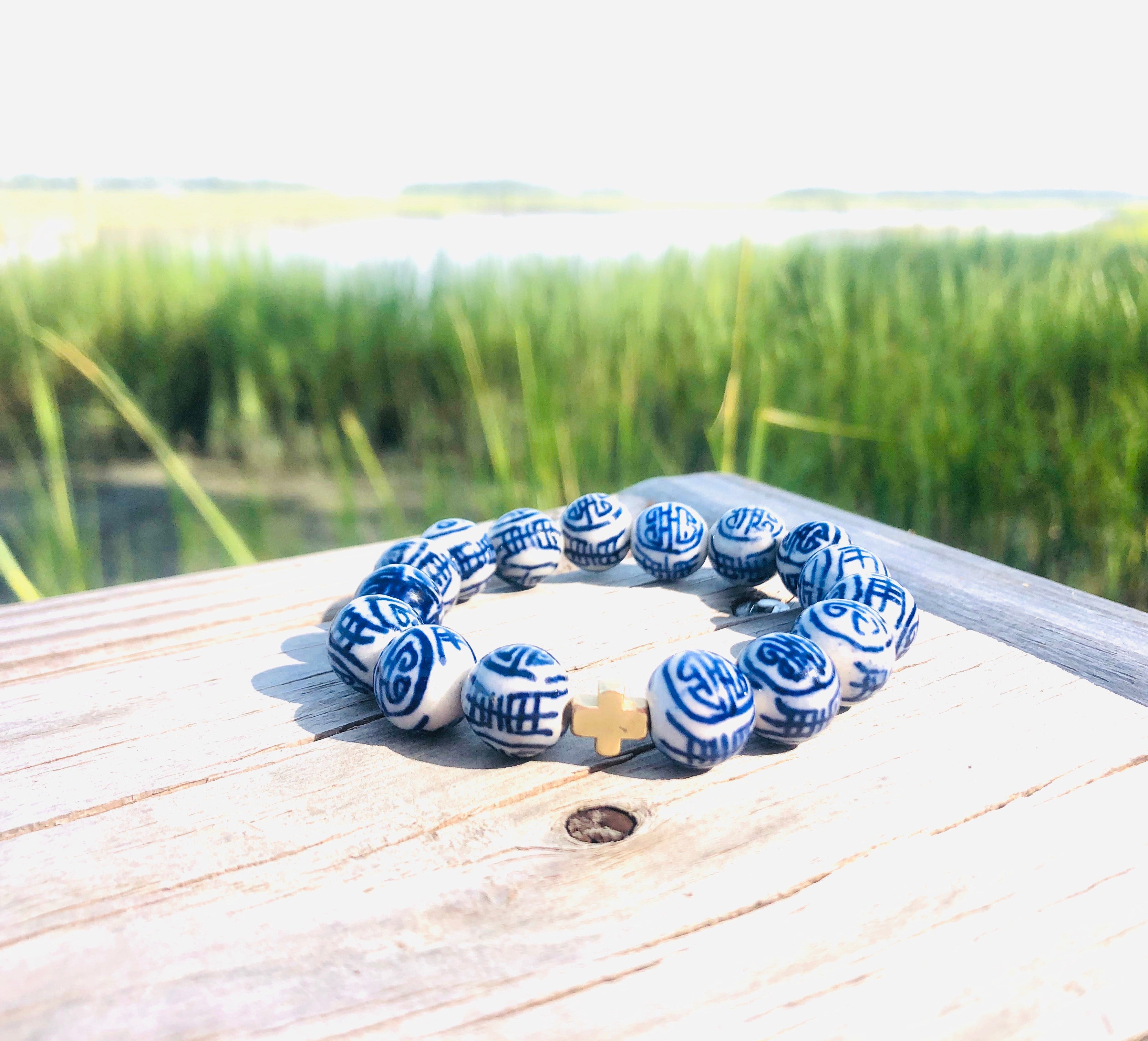 Blue selling and White Chinoiserie Chic Bracelet Stack