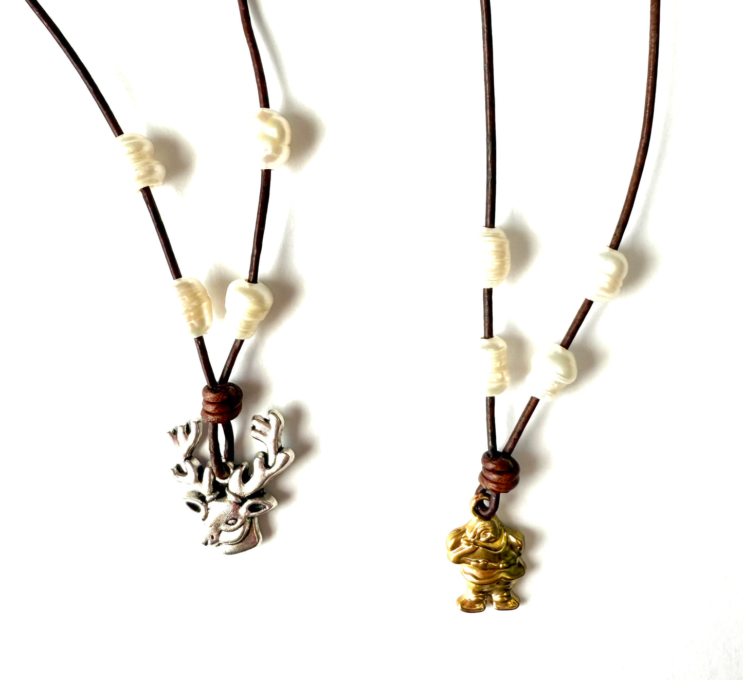 Leather Silver Reindeer Necklace