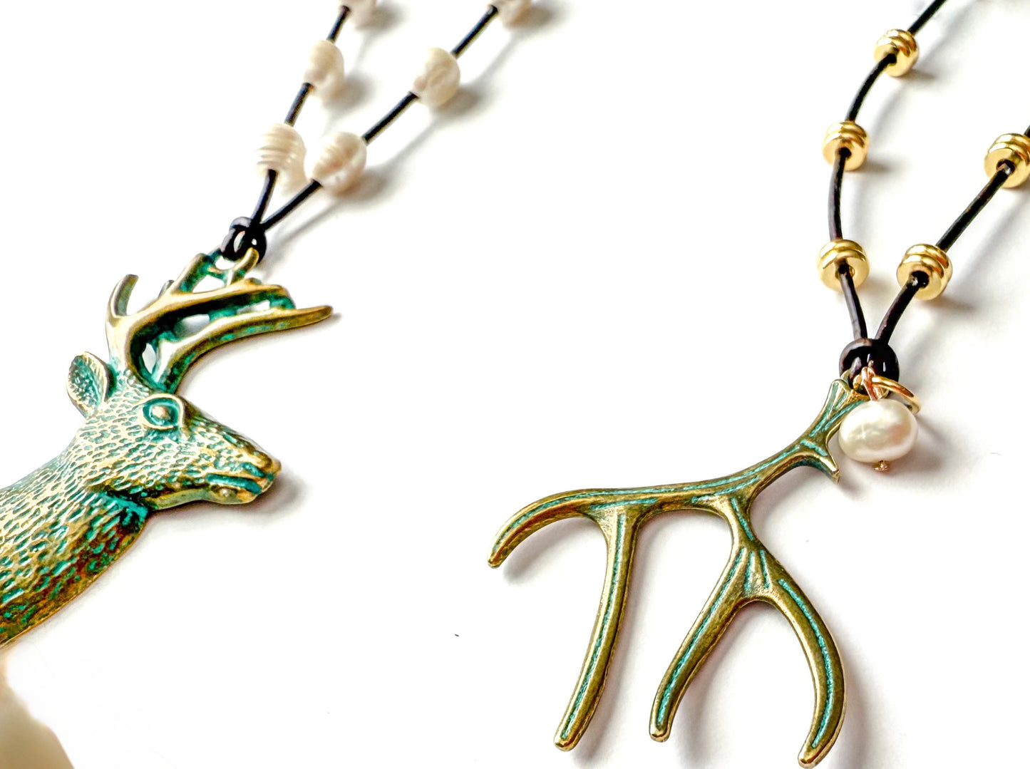 Leather Deer Antler Necklace