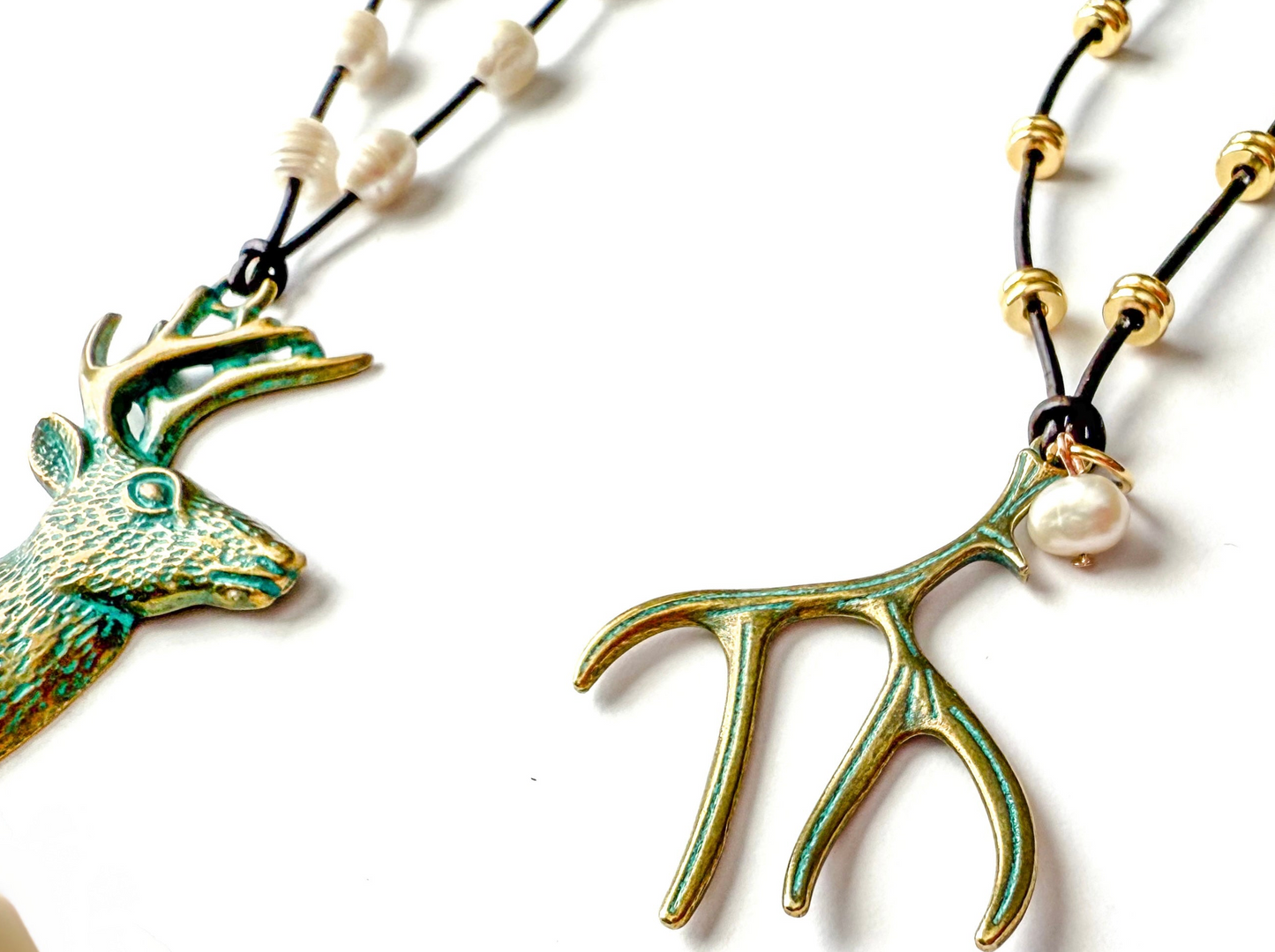 Leather Deer Antler Necklace
