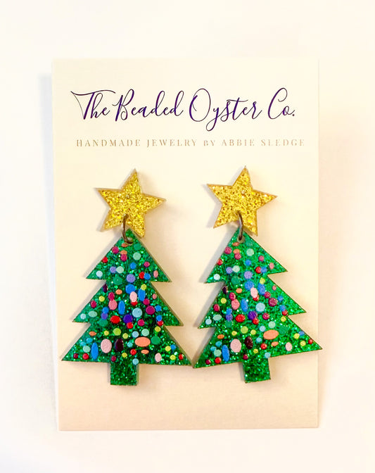 Christmas Tree Earrings- Green