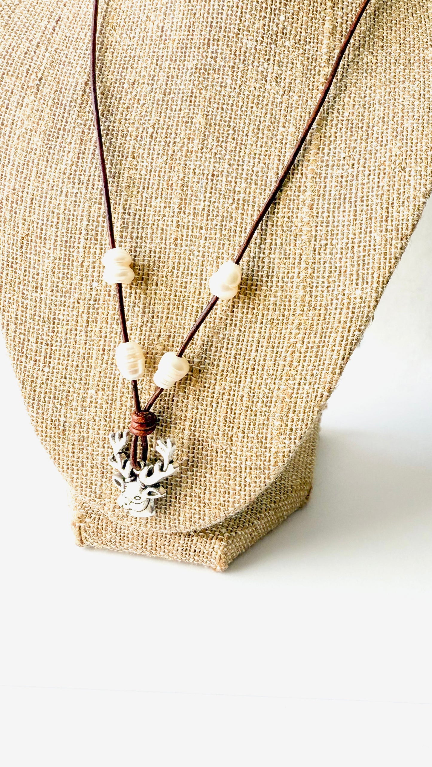 Leather Silver Reindeer Necklace