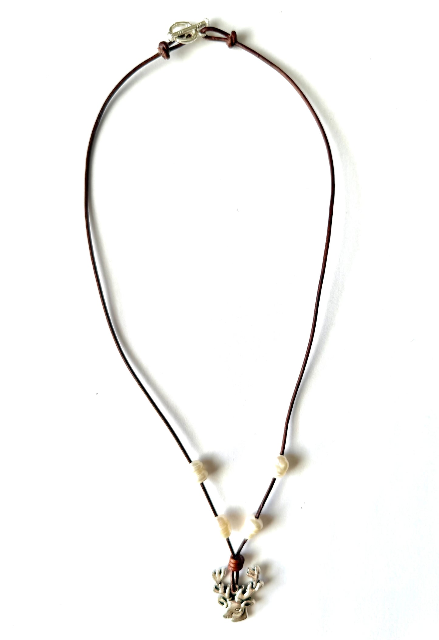 Leather Silver Reindeer Necklace