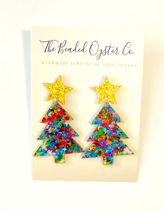 Christmas Tree Earrings- Clear