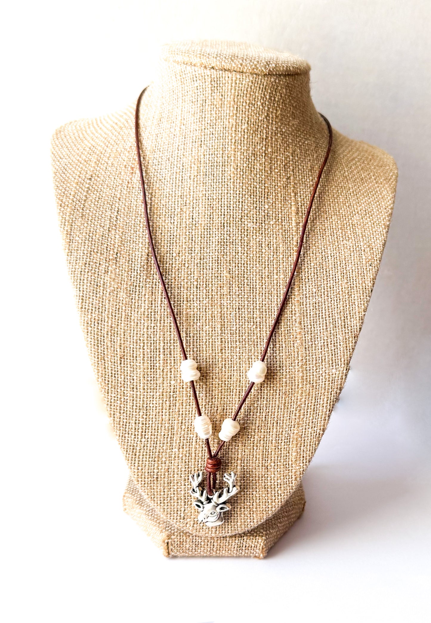 Leather Silver Reindeer Necklace