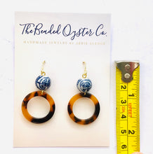 Load image into Gallery viewer, Blue and White Chinoiserie and Tortoise Shell Earrings- Small Hoop
