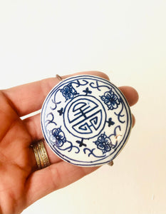 Leather and Blue and White Chinoiserie Napkin Ring