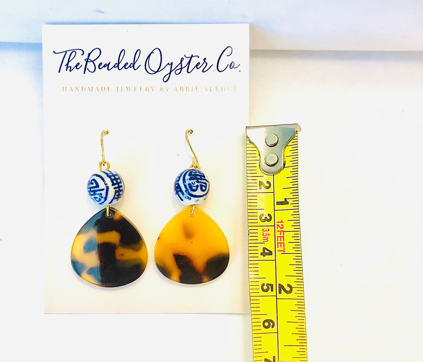 Small Tortoise Shell Teardrop and Chinoiserie Earrings