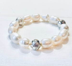 Silver Knot Freshwater Pearl Bracelet